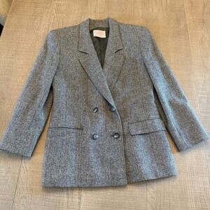Vintage Pendleton Wool Herringbone Blazer Grey Double Breasted Jacket Petite 4